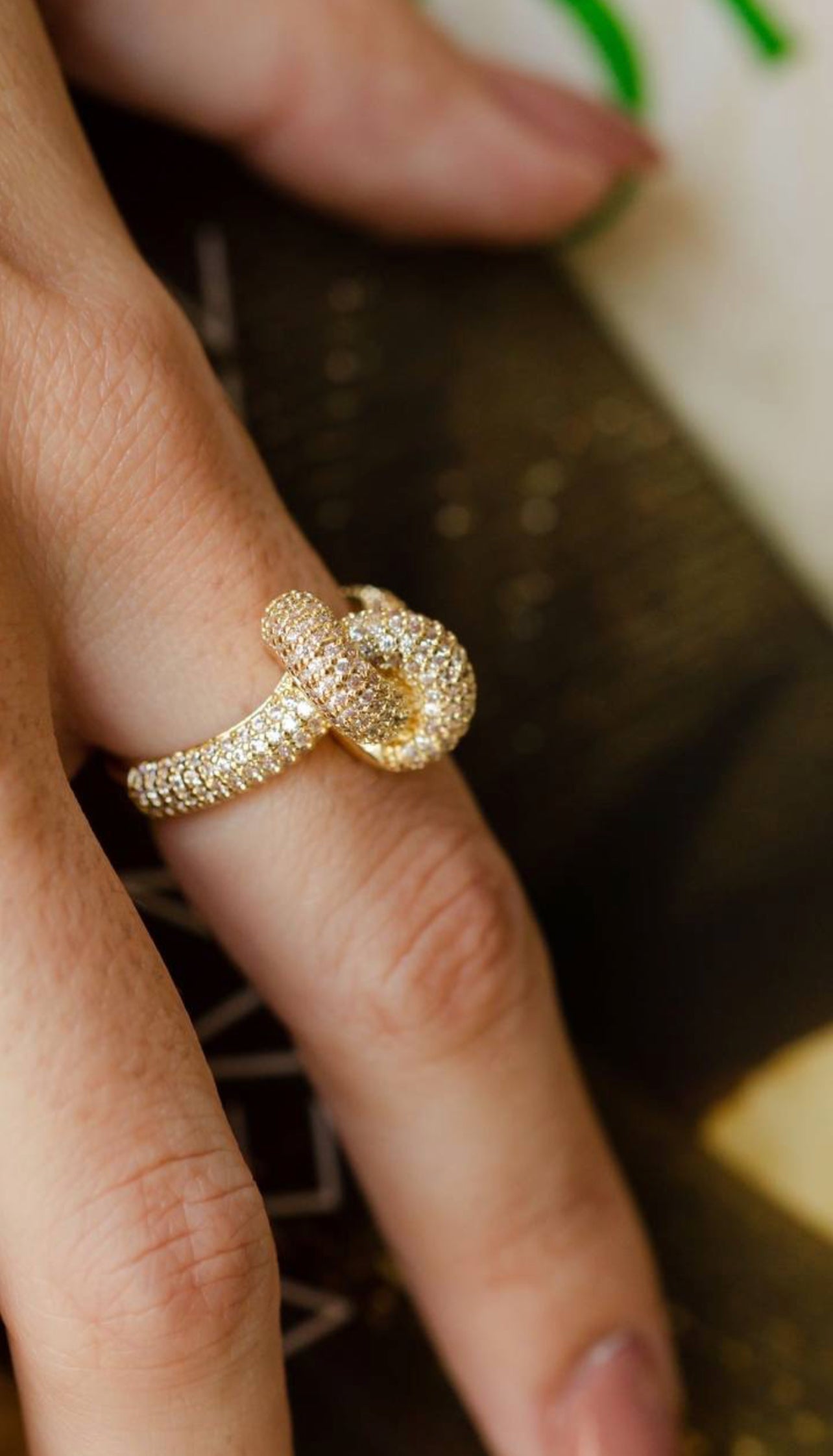 Pave Knot Gold Ring